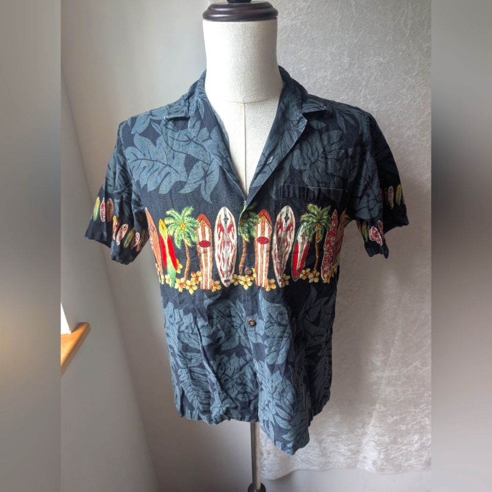 VTG Kolekole Surfboard Black Button Down Hawaii Mens Medium